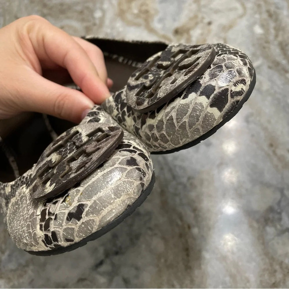 Tory Burch Chunky Heel Shoes Women's 8.5 M Gray Leather Snakeskin Print - Picture 9 of 15